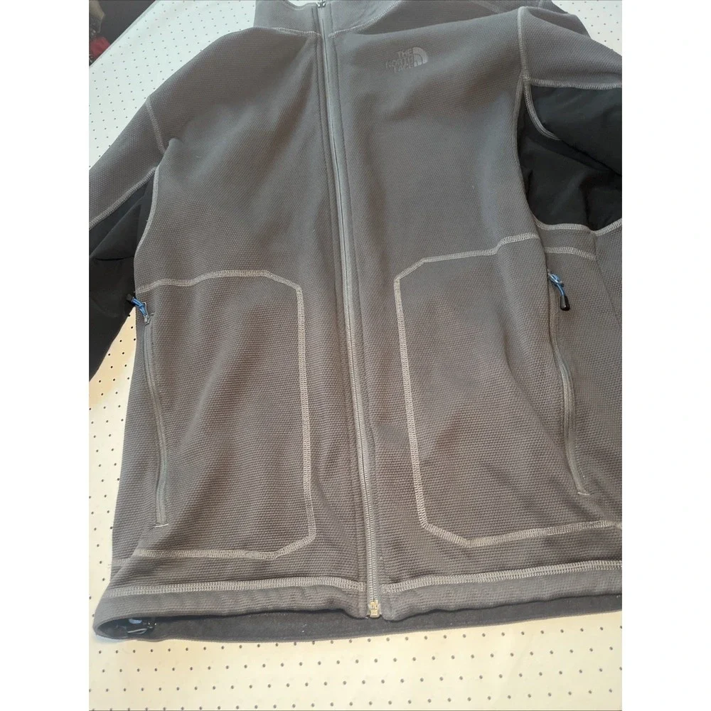 The North Face Men's Large Full Zip Grid Fleece Jacket Gray Black Performance